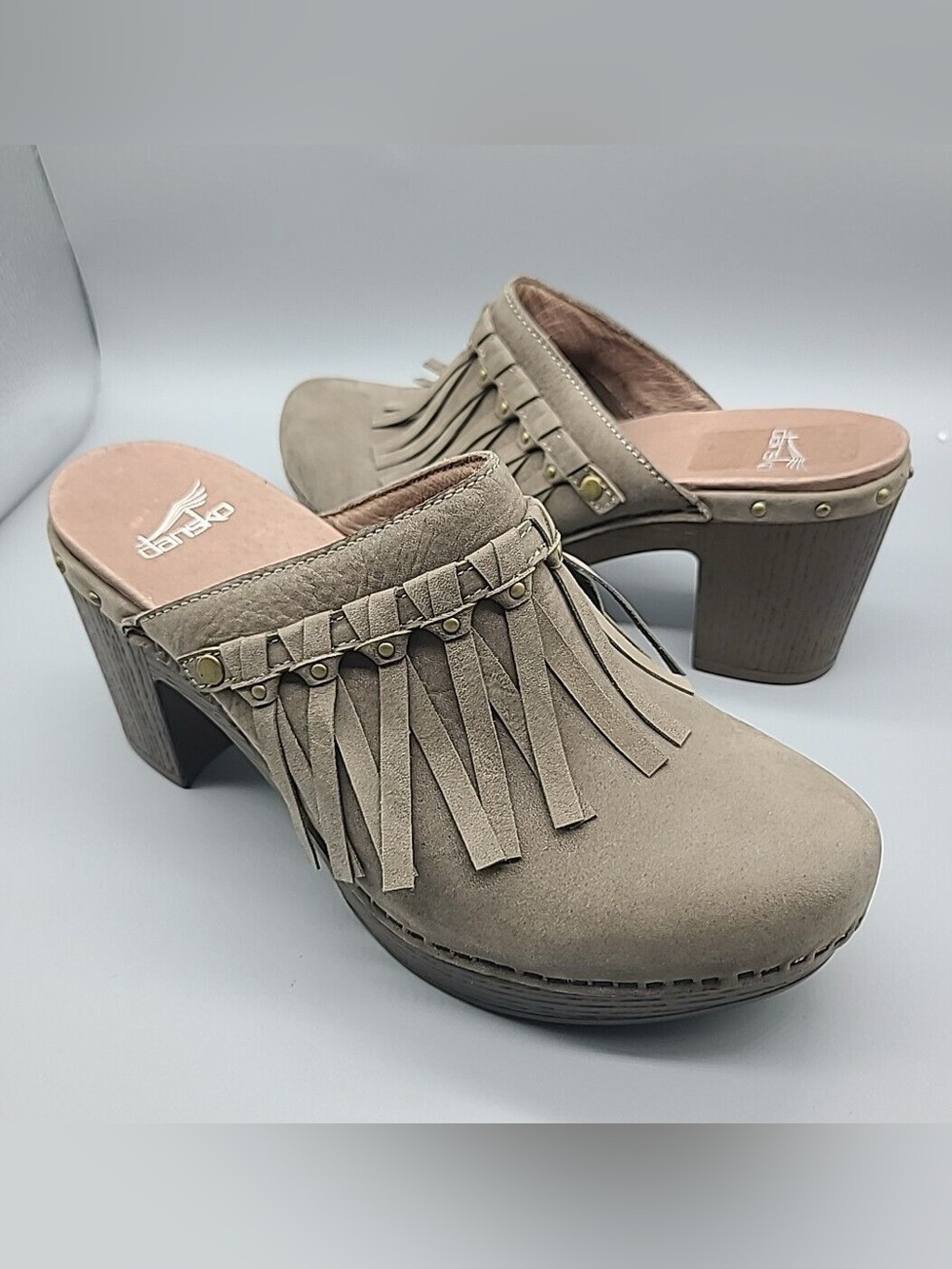 Dansko Shoes Womens 39 Deni Mule Clog Gray Leather Closed Toe Block